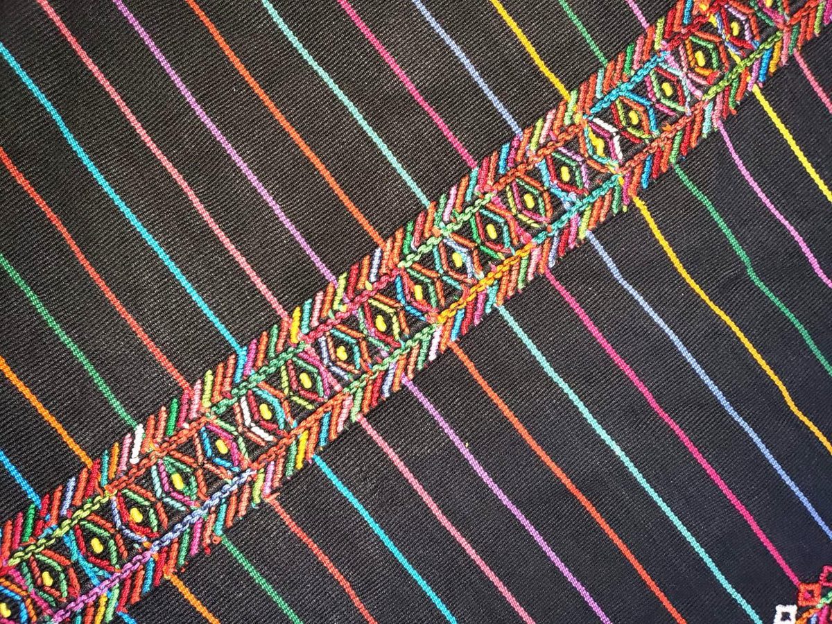 Vintage Black Handwoven Cotton AGUACATAN Guatemalan textile fabric per YARD