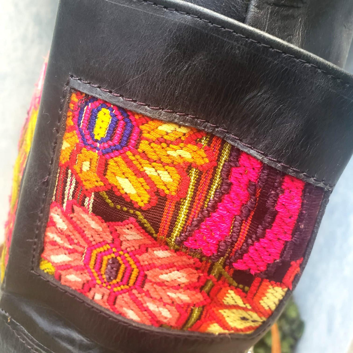 Huipil Leather Convertible BACKPACK, Guatemalan Crossbody Bag, DEER Pattern Purse
