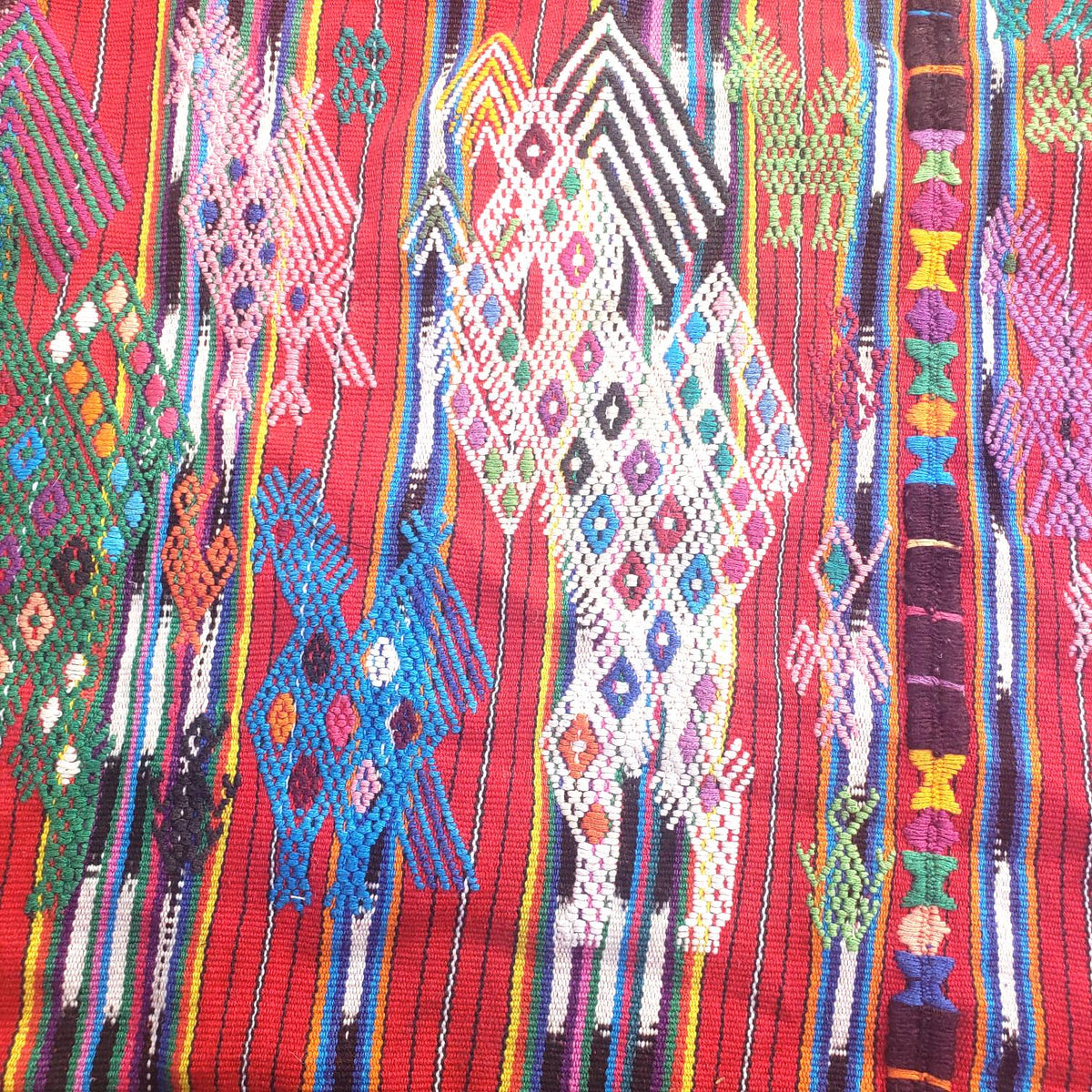 Guatemalan HORSES and EAGLES TSUTE, Red Tablecloth, Chichicastenango Throw