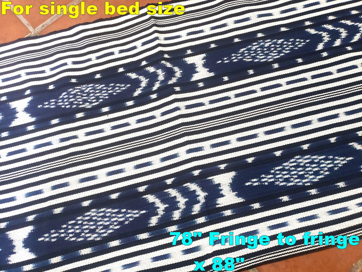 Cotton Guatemalan handmade weaved tassels eco dyed ikat bedspread