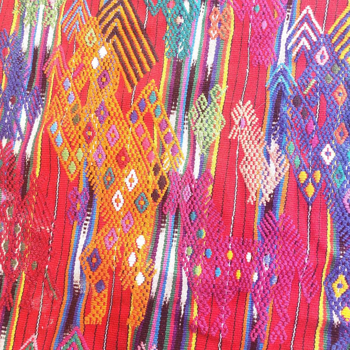 Guatemalan HORSES and EAGLES TSUTE, Red Tablecloth, Chichicastenango Throw