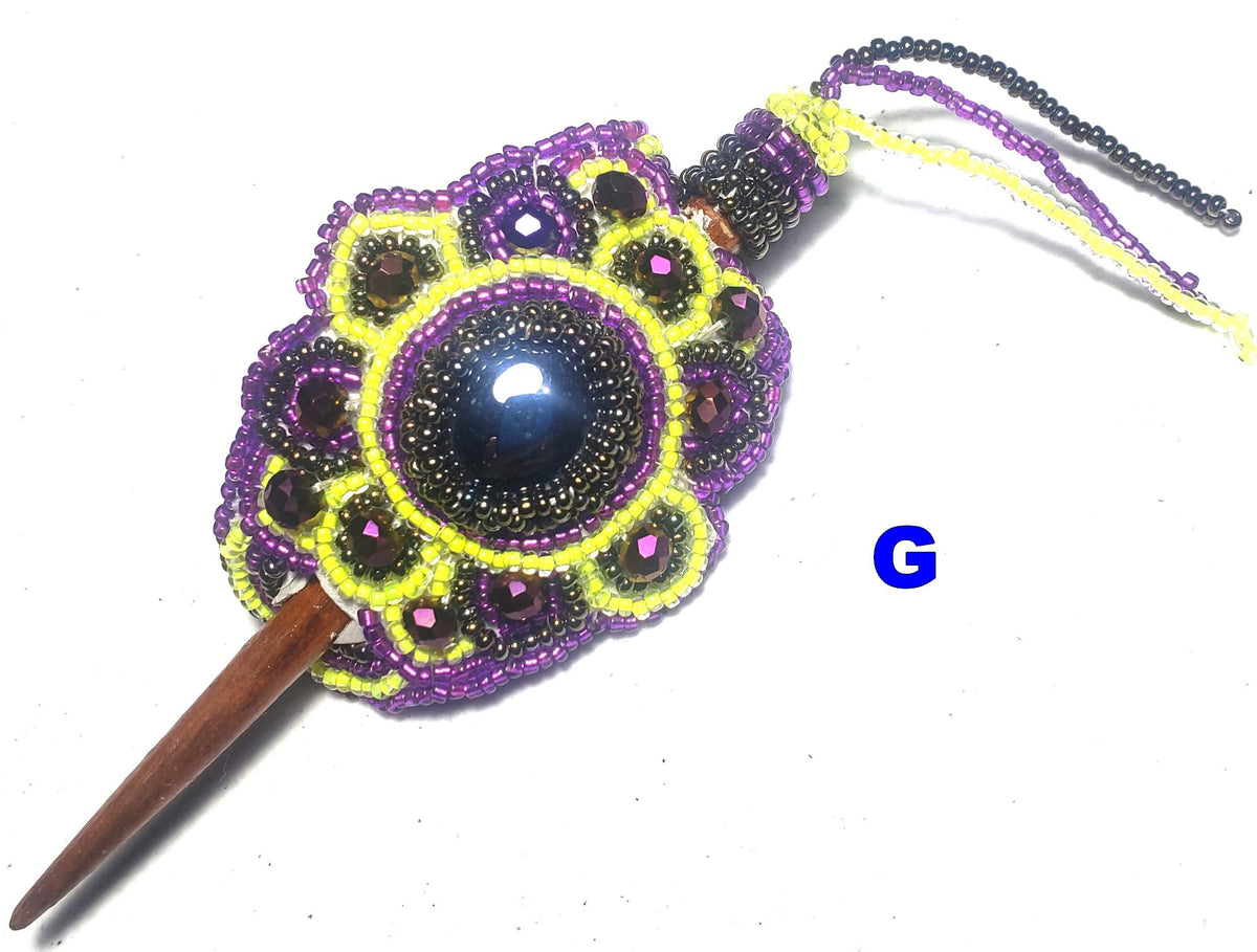 Czech Seed Bead Hair Clip Barrette: Guatemalan Leather & Wood