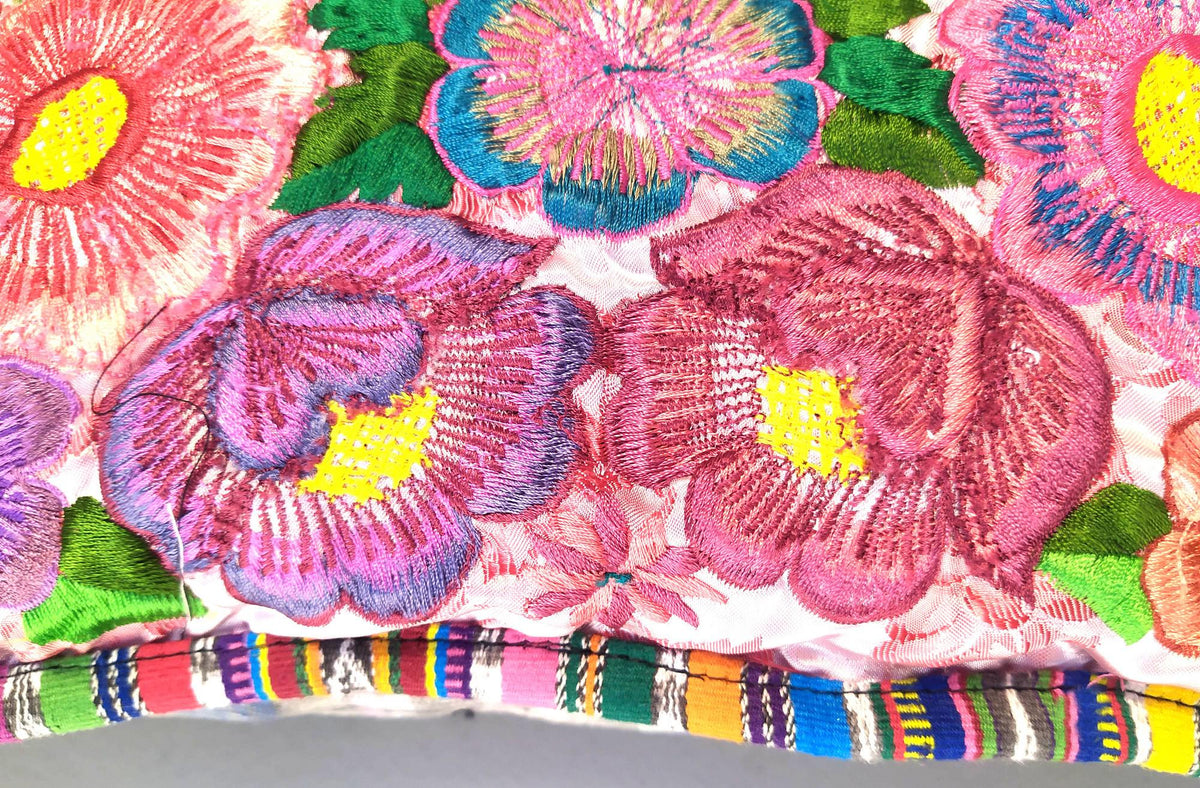 Guatemalan upcycled huipil pillow case cushion cover 19x19 inches -Butterflies, Rosters and floral