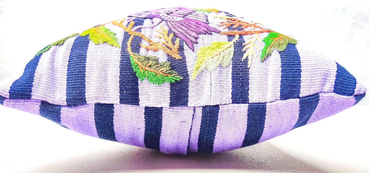 MINI Guatemala Hand Embroidery Pillow, BIRD Family Embroidery Cushion 8x8, Birds Pillow Case