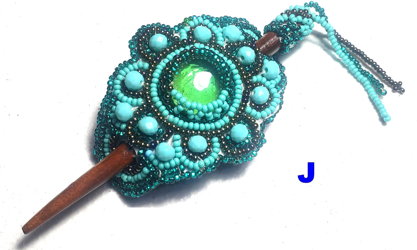 Czech Seed Bead Hair Clip Barrette: Guatemalan Leather & Wood