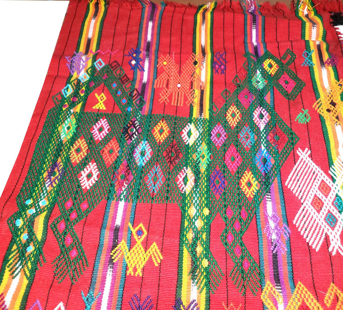 Guatemalan HORSES and EAGLES TSUTE, Red Tablecloth, Chichicastenango Throw, Tsute