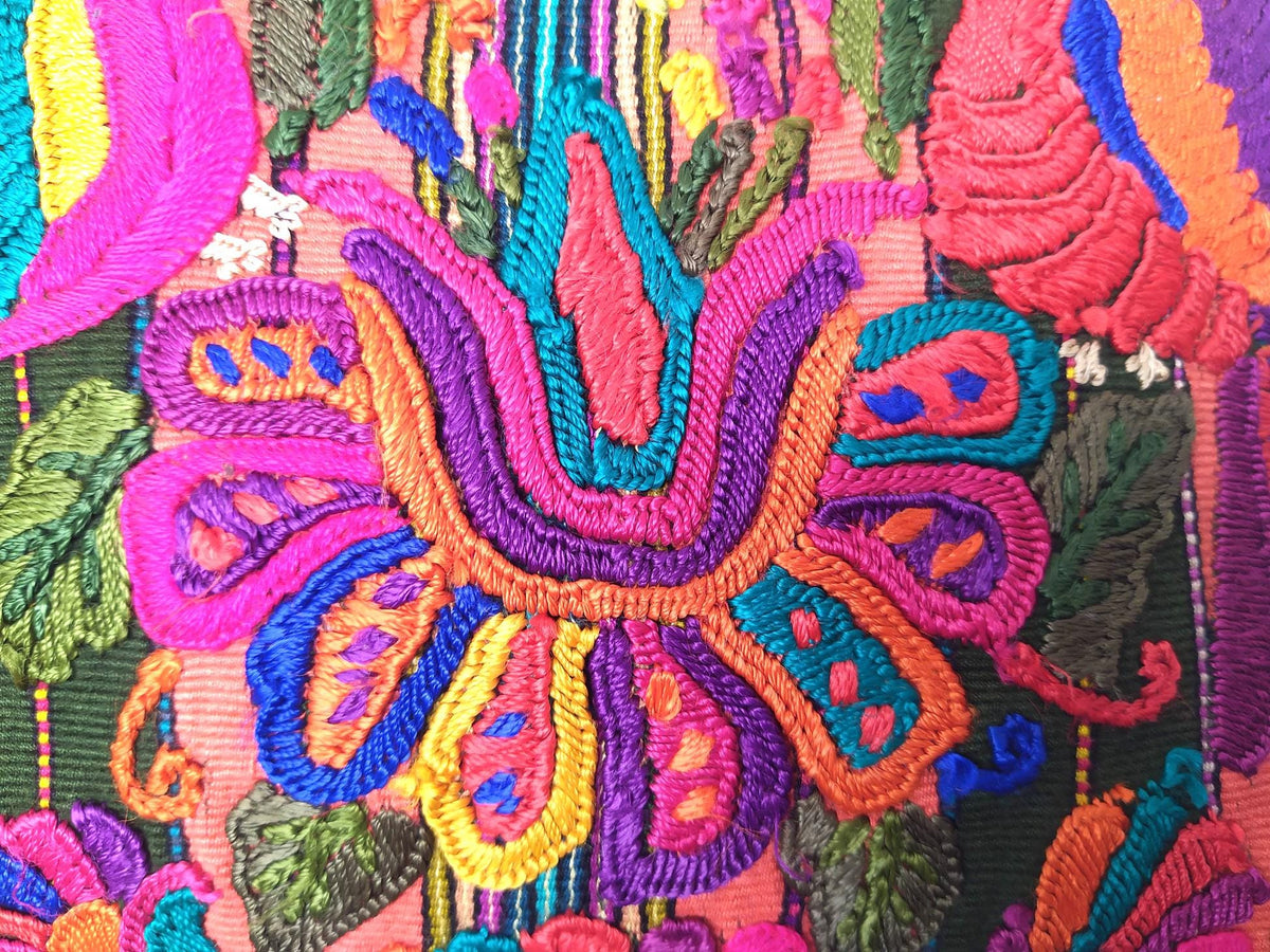 Upcycled Huipil Pillow Case, Cushion Cover 19x19 inches -BIRDS and Floral