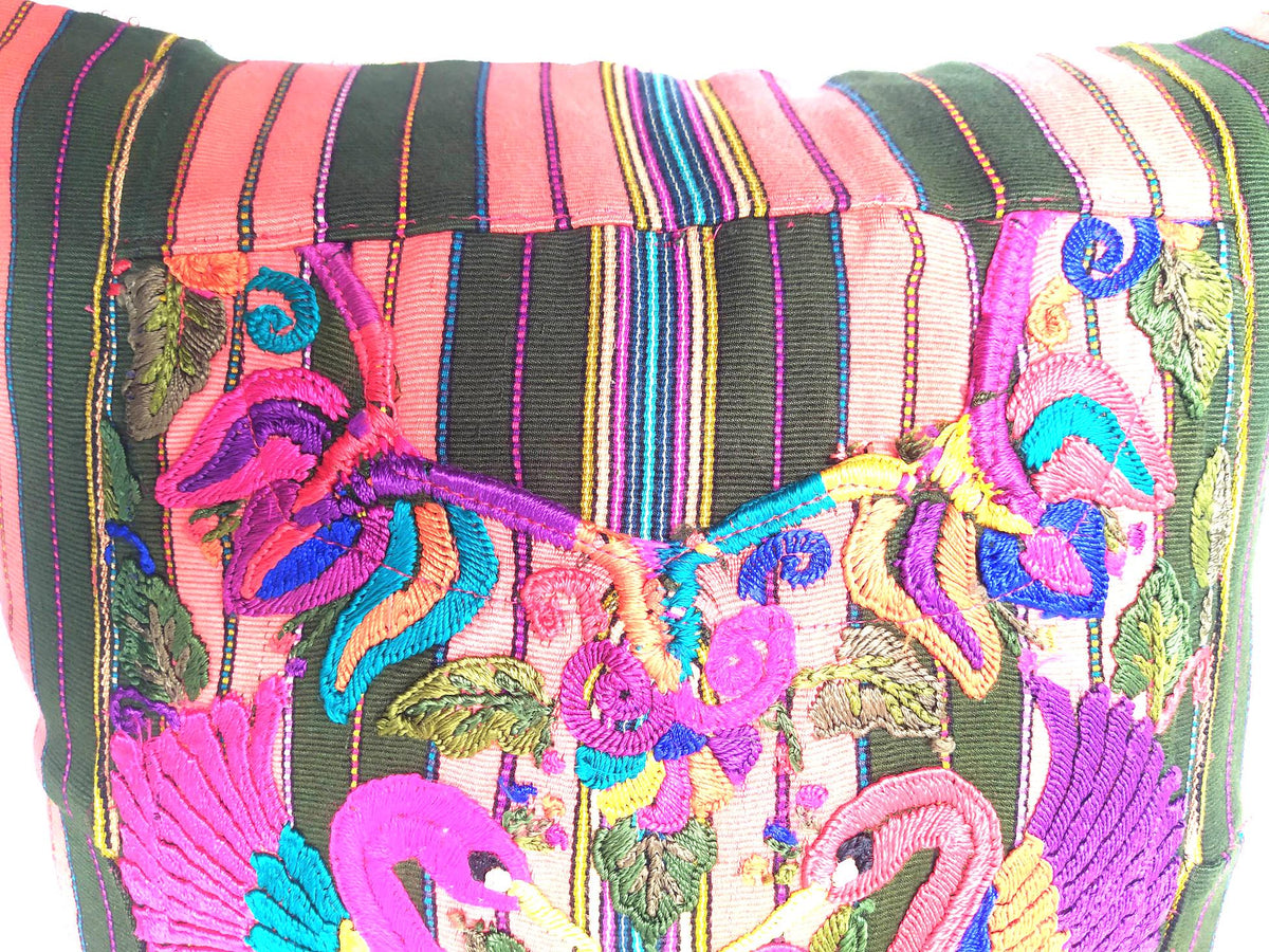Upcycled Huipil Pillow Case, Cushion Cover 19x19 inches -BIRDS and Floral