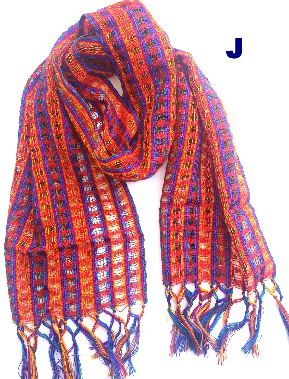 Cotton and Polyester Scarf Wrap, Artisan Woven Scarf, Ligth-weight Textile