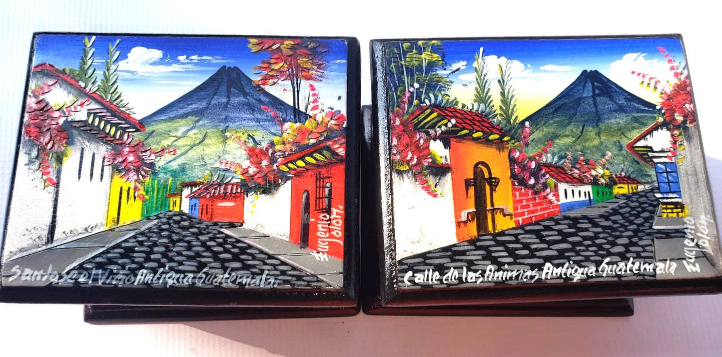 Hand-Painted Pinewood BOX For TEA, Santa Catalina Arch Paint Box