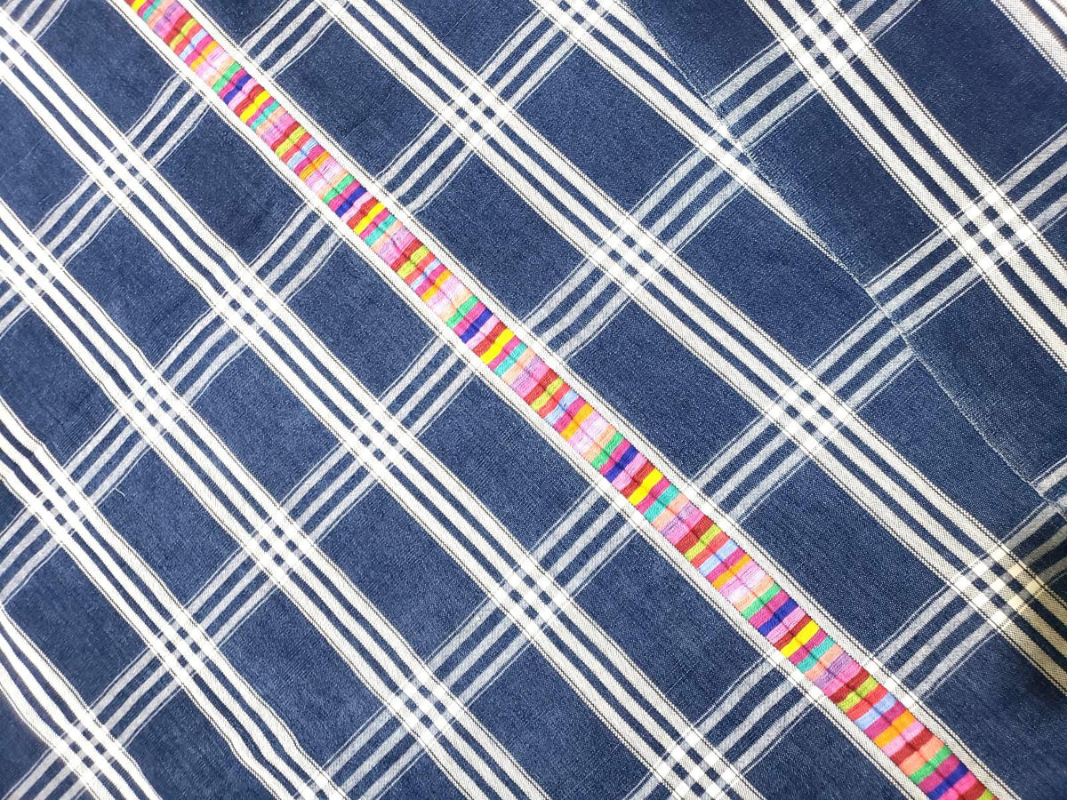 Vintage Guatemalan Cotton Corte Fabric: Hand-Embroidered Indigo Woven Textile