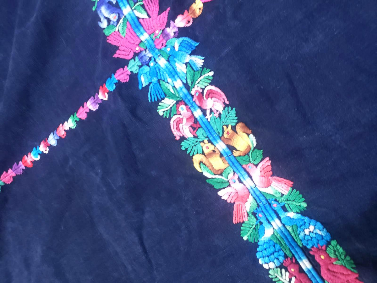 GUATEMALAN XENACOJ Denim Cotton Corte FABRIC Per Yard - Vintage Embroidered Hand Woven Fabric