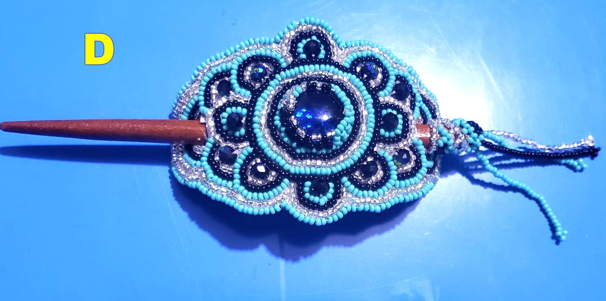 Czech Seed Bead Hair Clip Barrette: Guatemalan Leather & Wood