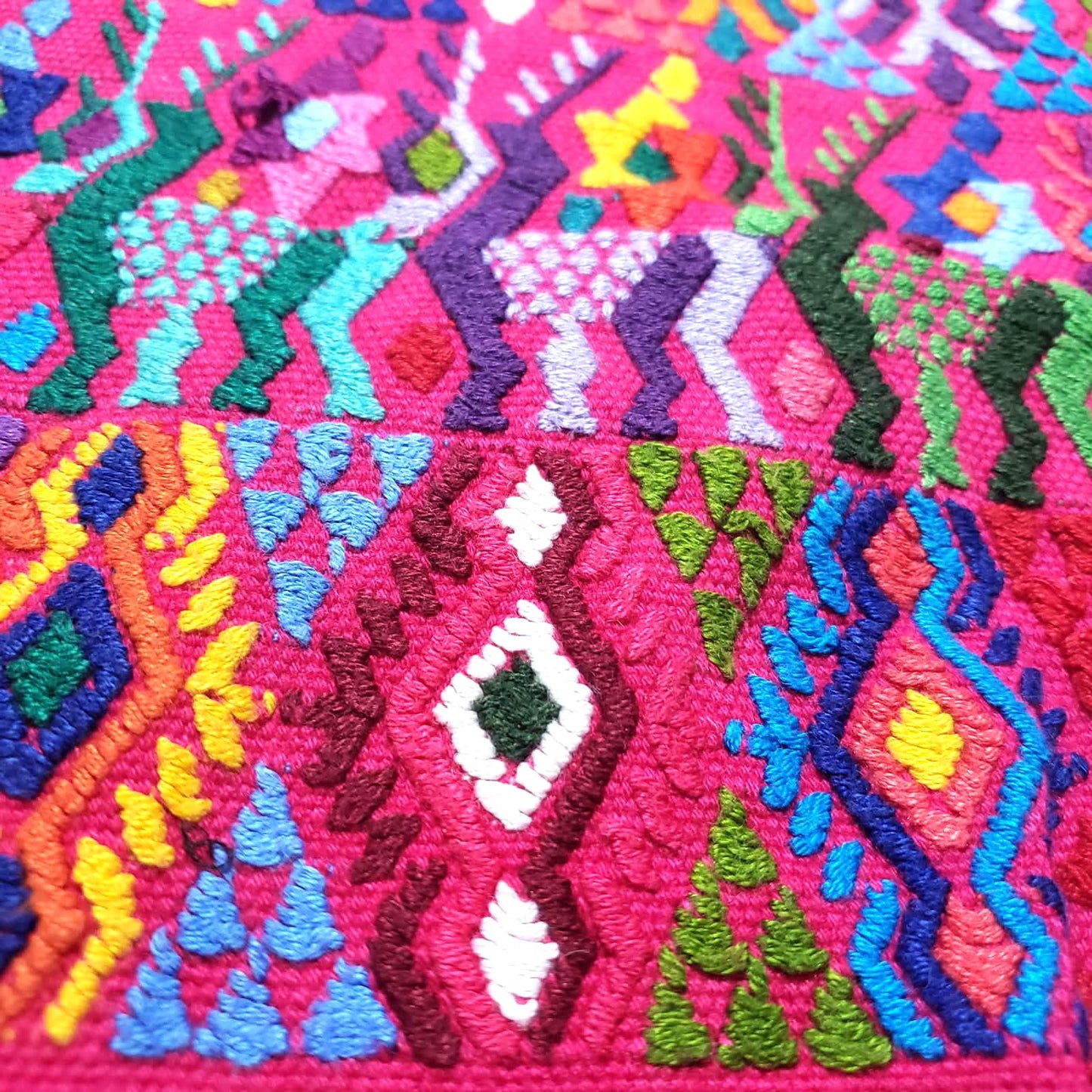 Handwoven Guatemalan Huipil Top - Tactic Coban Traditional Embroidered Cotton Blouse with Deer & Geometric Motif, Large