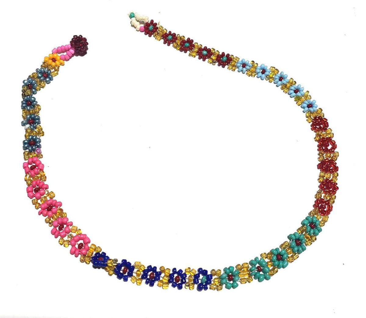Set of 6 Beaded Daisy Chain Necklaces, Handwoven Glass Seed Bead Chokers, Wholesale Colorful Floral Necklaces, Bulk Party Favors, 16 Inch