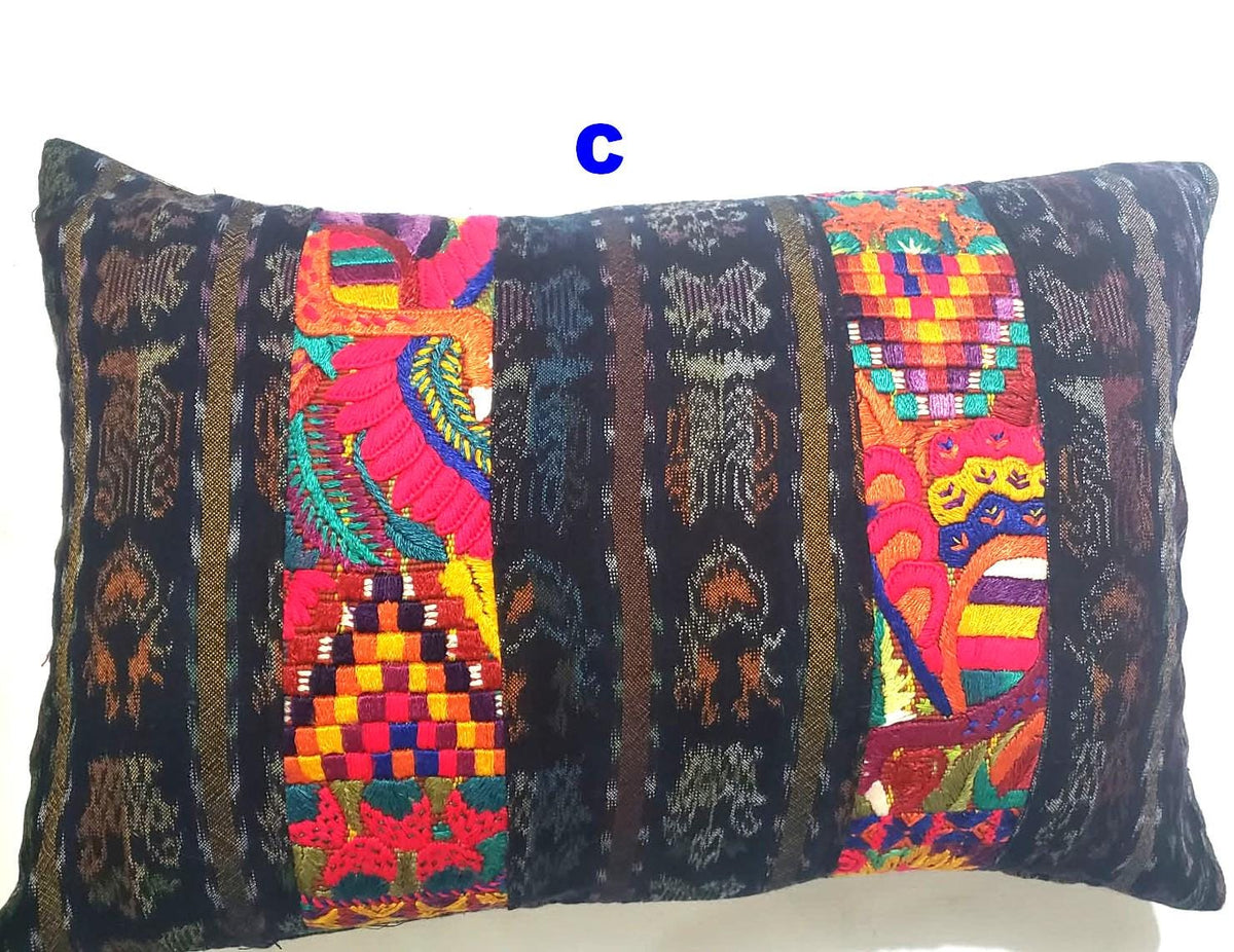 Guatemalan Hand-Embroidery Floral Pillow Case, Cushion Cover 12x18 Indigo Red color