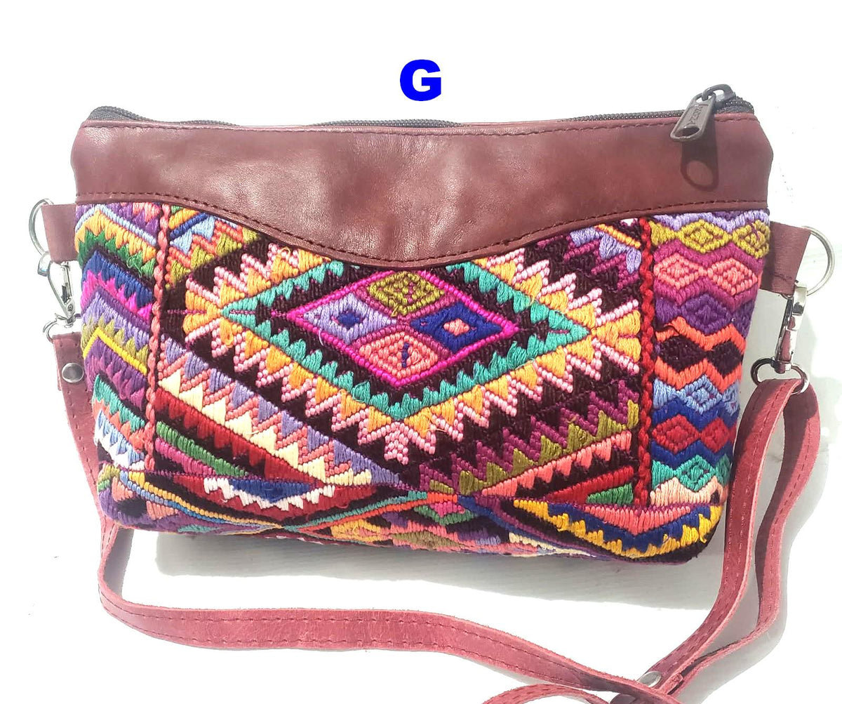 Guatemalan Leather Huipil Wristlet Clutch: Fair Trade Crossbody Purse