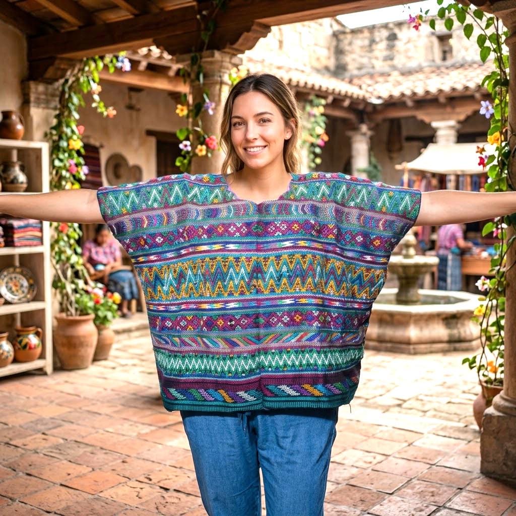 Cotton Unique Black Handmade WEAVED -San MARTIN JILOTEPEQUE- Huipil