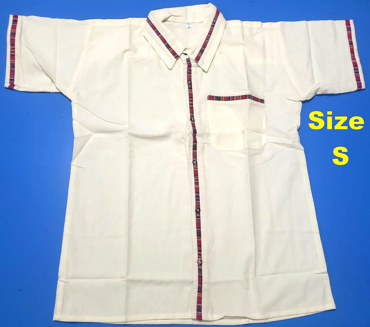 Men's Handwoven Accent Button Down Shirt, Guatemalan Fair Trade Short Sleeve Top, Breathable Cotton Summer Shirt