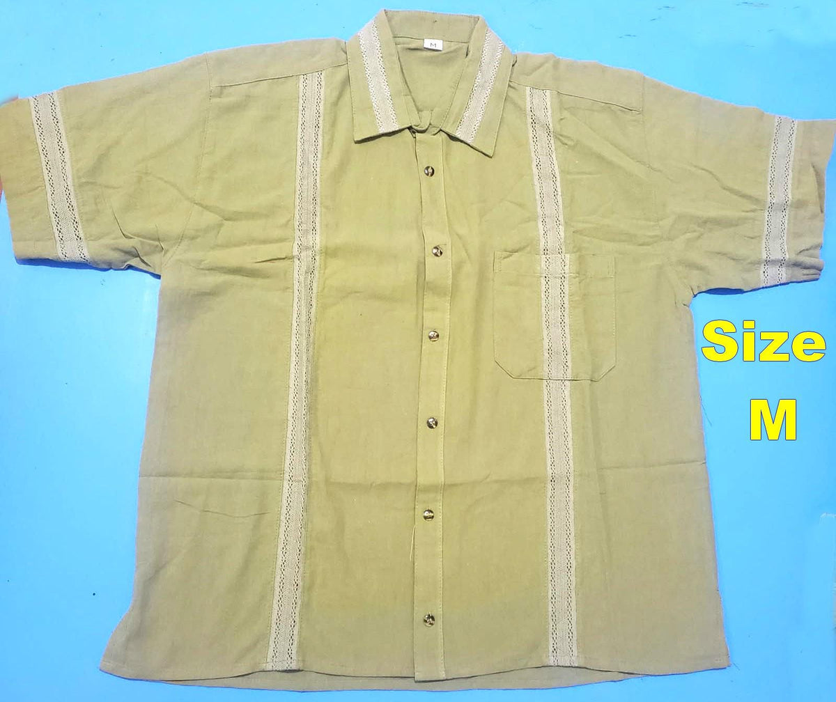 Vintage Off-White Lace-Trim Guayabera Shirt - Cuban Wedding Shirt for Men, Summer Casual - Size Small
