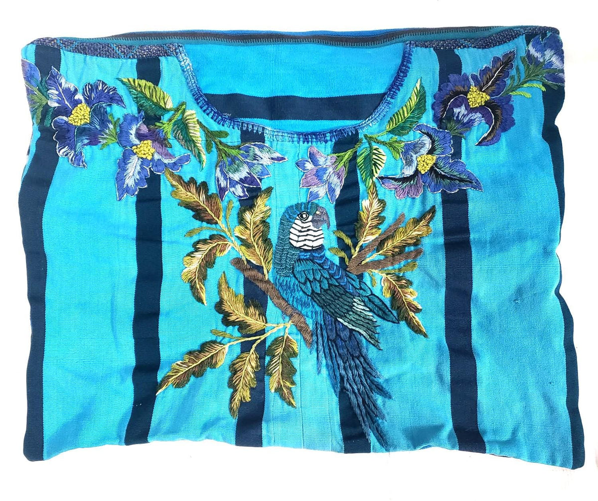 Yellow Guatemalan Lumbar Pillow Cover | Vintage Mayan Embroidered Bird Cushion | 14X18 Santiago Atitlan Upcycled Textile Pillow