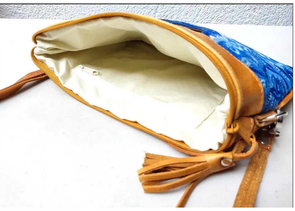 Aesthetic Woman Guatemalan Leather Huipil CROSSBODY Wristlet CLUTCH PURSE - 100% Cotton Lining Purse