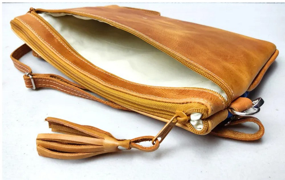 Aesthetic Woman Guatemalan Leather Huipil CROSSBODY Wristlet CLUTCH PURSE - 100% Cotton Lining Purse