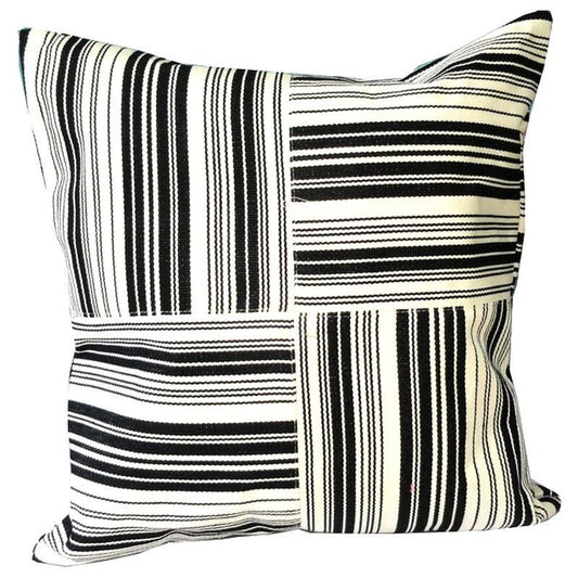 Cotton Guatemala pillow case cushion Festival striped Squares Black and Ivory colors customizable size 14x14, 16x16, 18x18, 20x20, 24x24