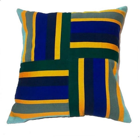 Cotton Guatemala pillow case cushion Festival striped Green , yellow, Blue colors, customizable size 14x14, 16x16, 18x18, 20x20, 24x24