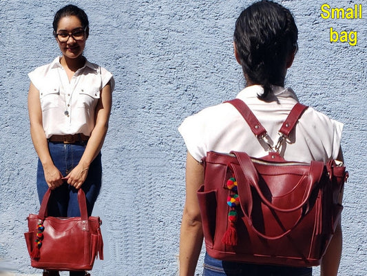 Small Intermedia Medium Convertible backpack crossbody day bag diaper genuine marbled wine color