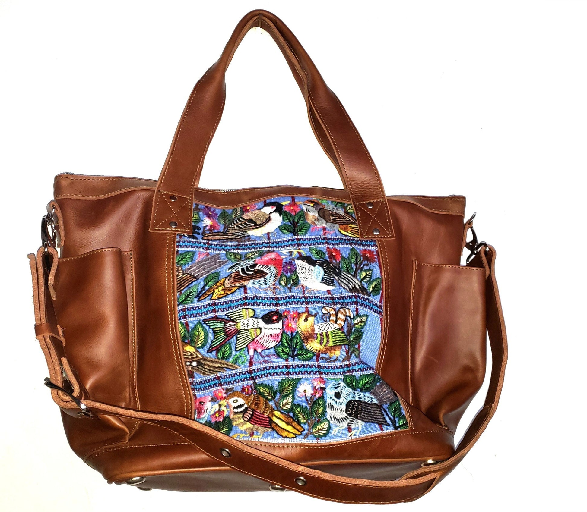 Custom Huipil Pattern Caramel Brown Genuine LEATHER CONVERTIBLE BACKPACK Bag - Aesthetic Full Grain Leather Handles cross body And Handbags