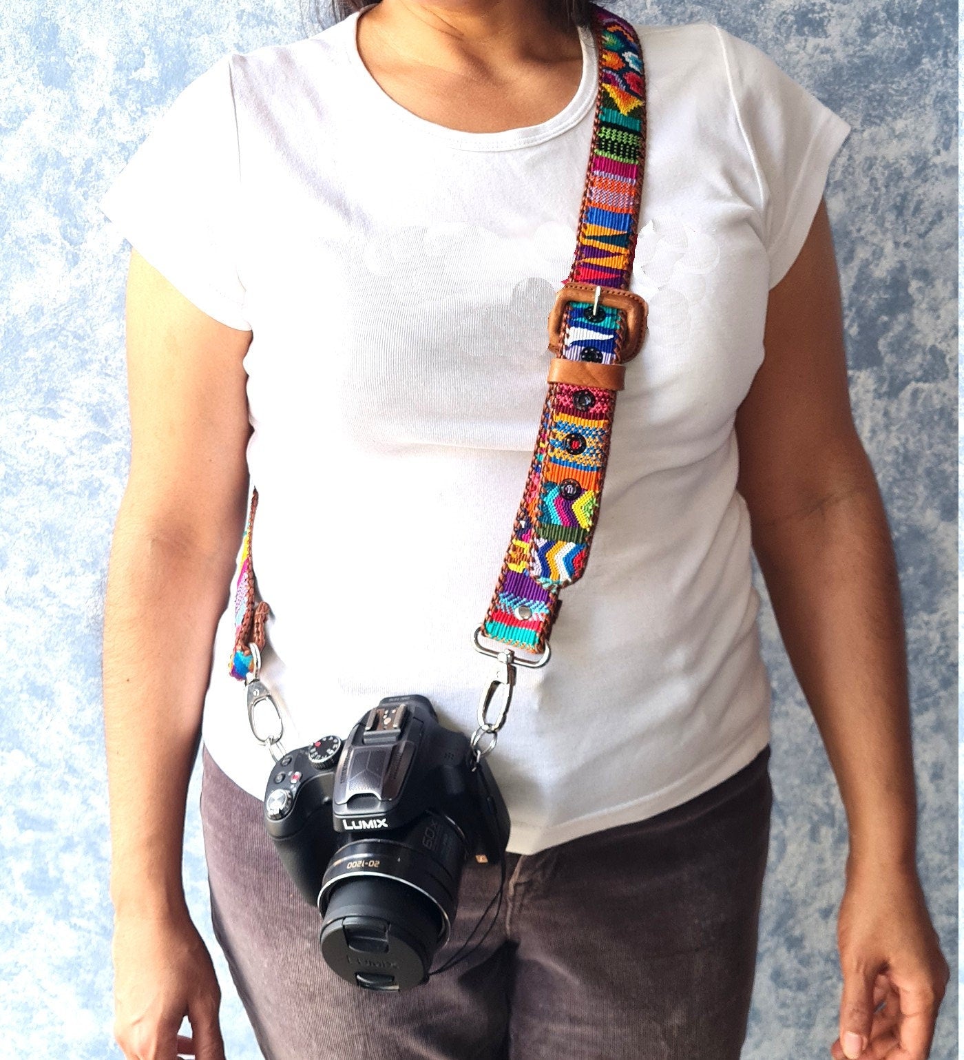 Guatemalan handmade braided authentic leather weaved silk camera/bag strap