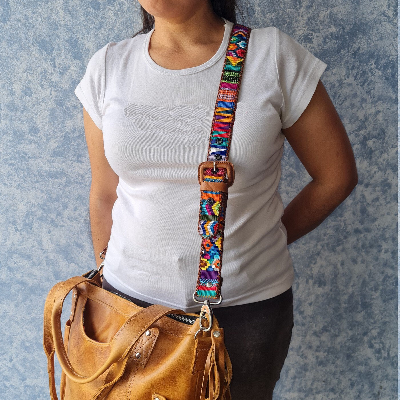 Guatemalan handmade braided authentic leather weaved silk camera/bag strap