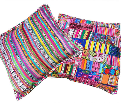 Guatemalan cotton handmade -Patchwork style- huipil pillow case cushion cover -18x18- 20x20 customizable sizes