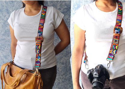 Guatemalan handmade braided authentic leather weaved silk camera/bag strap