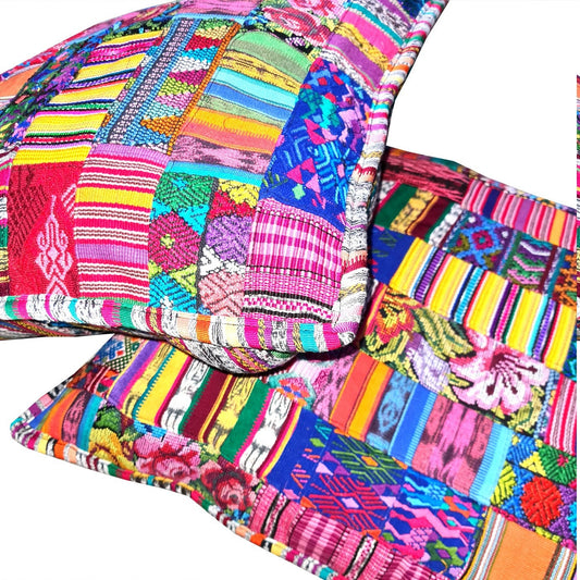 Guatemalan cotton handmade -Patchwork style- huipil pillow case cushion cover -18x18- 20x20 customizable sizes
