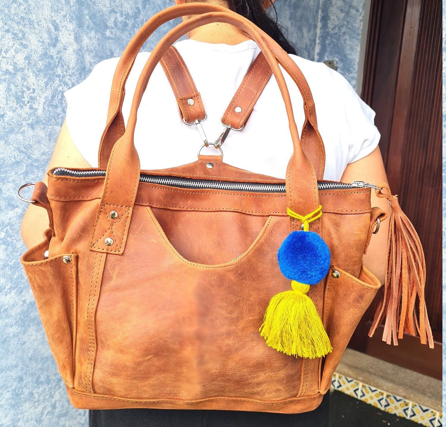 Tan Genuine LEATHER CONVERTIBLE BACKPACK Bag - Aesthetic Full Grain Leather Handles cross body And Handbags