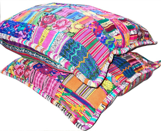 Guatemalan cotton handmade -Patchwork style- huipil pillow case cushion cover -18x18- 20x20 customizable sizes