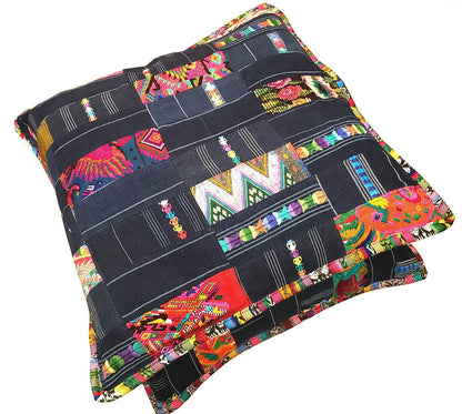 Guatemalan Cotton Handmade -Patchwork Style- Huipil Pillow Case Cushion Cover -18x18- 20x20 Customizable Sizes