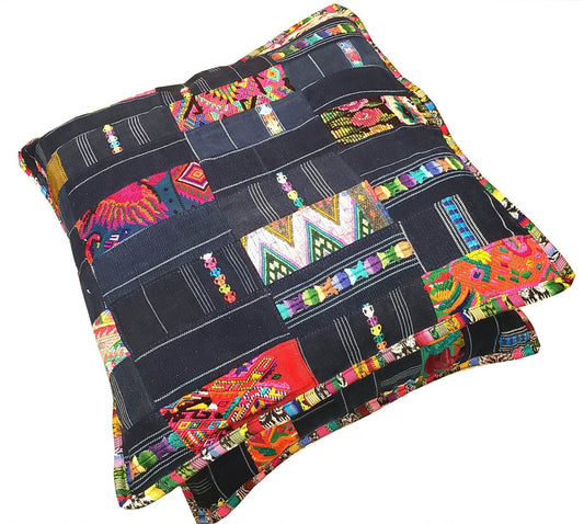 Guatemalan Cotton Handmade -Patchwork Style- Huipil Pillow Case Cushion Cover -18x18- 20x20 Customizable Sizes