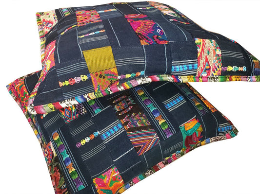 Guatemalan Cotton Handmade -Patchwork Style- Huipil Pillow Case Cushion Cover -18x18- 20x20 Customizable Sizes