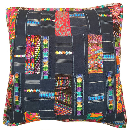 Guatemalan Cotton Handmade -Patchwork Style- Huipil Pillow Case Cushion Cover -18x18- 20x20 Customizable Sizes