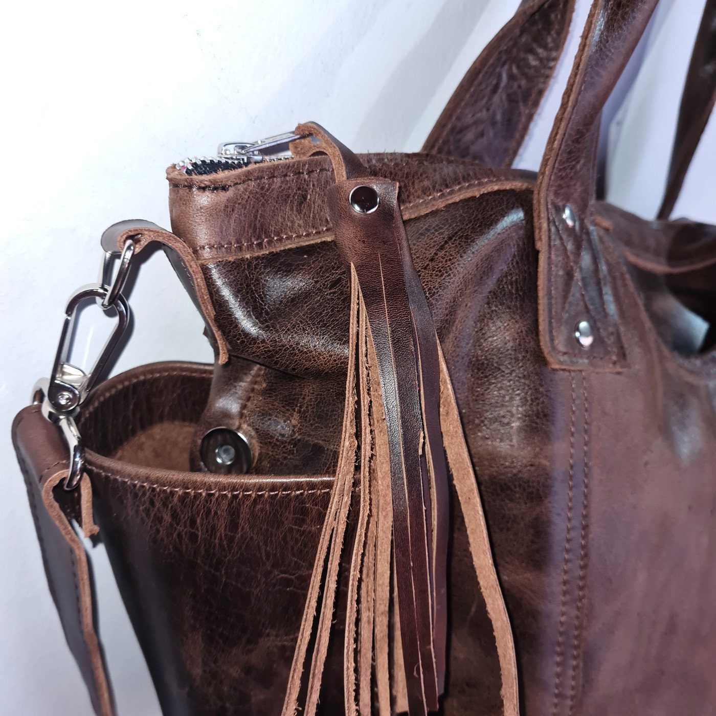 Dark Brown Genuine LEATHER CONVERTIBLE BACKPACK Bag - Aesthetic Full Grain Leather Handles cross body And Handbags
