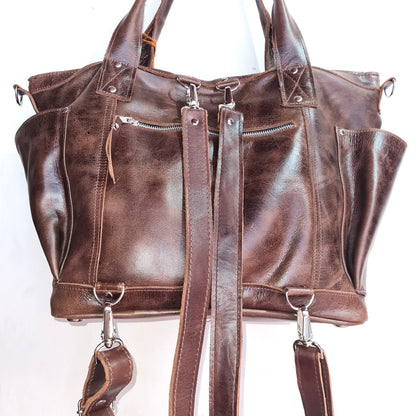 Dark Brown Genuine LEATHER CONVERTIBLE BACKPACK Bag - Aesthetic Full Grain Leather Handles cross body And Handbags
