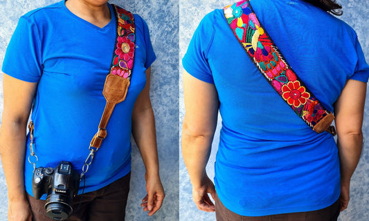 Guatemalan Handmade Adjustable embroidered floral CAMERA / BAG STRAP