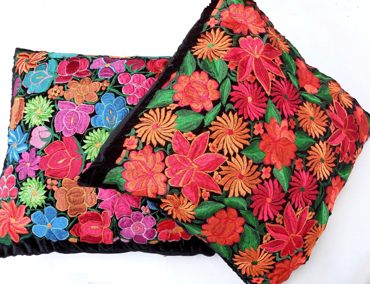 Velvet Guatemala embroidery - Floral- huipil pillow case cushion cover 18x18 16x16 17x17 14x18