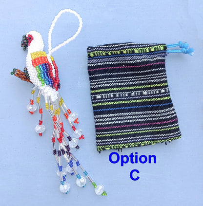 BEADED PARROT Hanging ORNAMENT Gift For Bird Lovers - Czech Glass Seed Beads And Nylon Thread