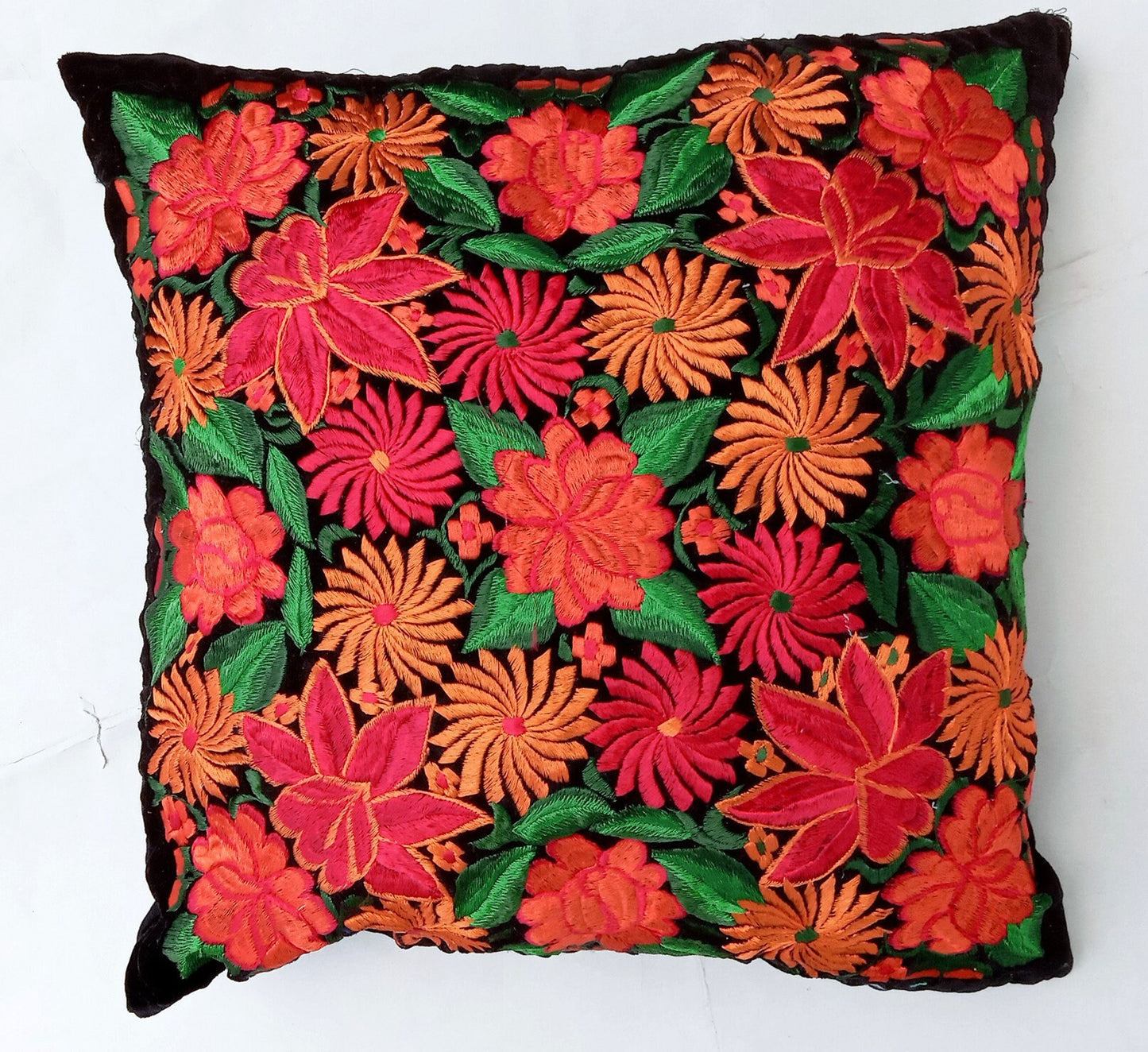 Velvet Guatemala embroidery - Floral- huipil pillow case cushion cover 18x18 16x16 17x17 14x18