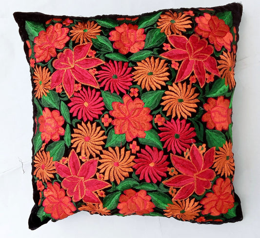 Velvet Guatemala embroidery - Floral- huipil pillow case cushion cover 18x18 16x16 17x17 14x18
