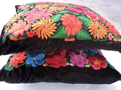 Velvet Guatemala embroidery - Floral- huipil pillow case cushion cover 18x18 16x16 17x17 14x18